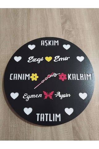 Sevgili-aşk-saadet-mutluluk Kişiye Özel İsim Yazılı Duvar Saati Siyah