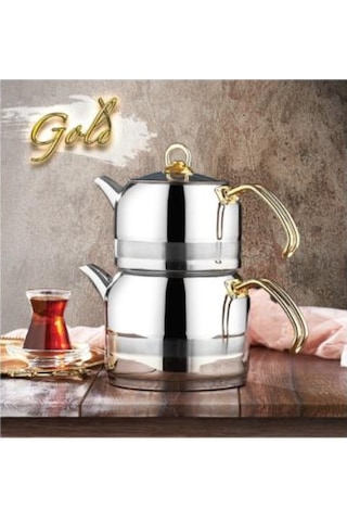 Kahramanlar Çelik Enza Midi Boy Çelik Çaydanlık Gold