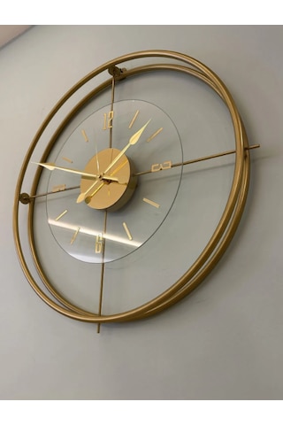 MetaQuartz Aksesuar (Büyük Boy-55*55cm) Gold Çiftçember Seri -modern Dekoratif Camlı Metal Saat Altın