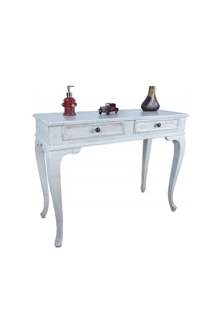 100 Cm Beyaz Eskitme Konsol Dresuar & Makyaj Masası Beyaz