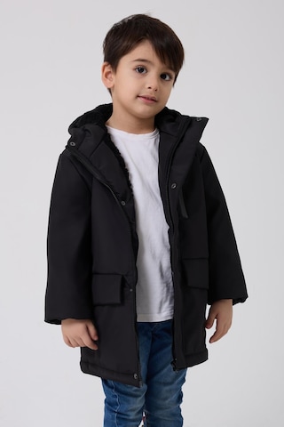 Erkek Çocuk Kürklü Su Ve Rüzgar Geçirmez Kapüşonlu 3 Kışlık Mont & Kaban & Parka Siyah