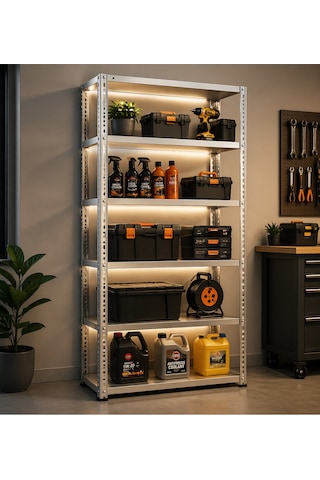5 Katlı Galvaniz Çelik Raf - Depo, Arşiv, Kiler, Dosya, Market Rafı 31x93x150 Cm Çok Amaçlı Çelik Raf Gri