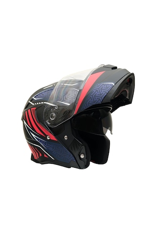 My Helmets Mks002-bbr Güneş Vizörlü Şeffaf Çene Açılır Motosiklet Kaskı Lacivert - Kırmızı - Siyah