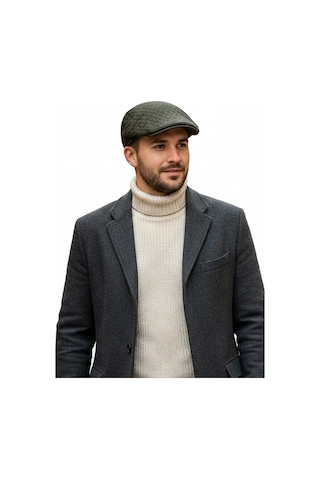 Bay Şapkacı Erkek Haki Kapitone Desenli Kasket Şapka - Kışlık Flat Cap8176 Haki