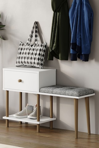 Puflu Ayakkabılık Düşer Kapaklı Ayakkabılık Raflı Ayakkabılık Iki Raflı-beyaz Beyaz