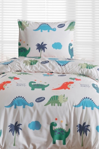 Eponj Home Tek Kişilik Pamuklu Nevresim Takımı 3 Parça Dinocuklar Desen Beyaz / Yumuşak Dokulu Beyaz