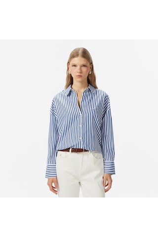 Nautica Kadın Mavi Oversize Çizgili Gömlek Çizgili 57w212t Mavi