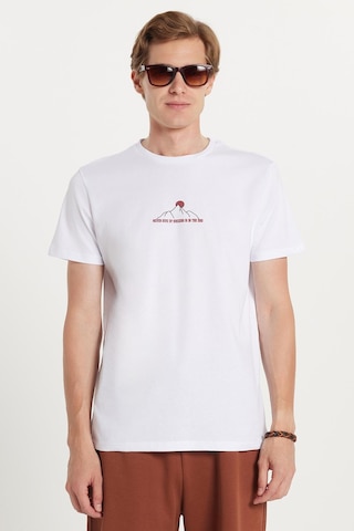 Tudors Erkek Slim Fit Dar Kesim %100 Pamuk Yumuşak Dokulu Baskılı Beyaz Bisiklet Yaka Tişört-35398 Beyaz