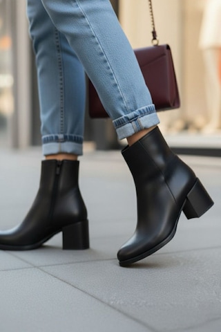 Kadın Liva Düz Topuklu Kısa Bot Siyah Deri