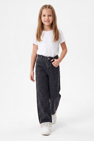 Joy Kids Kız Çocuk Dantel Işlemeli Paça Taşlı Özel Premium Seri Kot Pantolon 12-15yaş Siyah