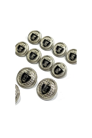 Blazer Ceket Düğmesi Takım /metal Düğmedir 4+8 Set / Gümüş Siyah Mineli