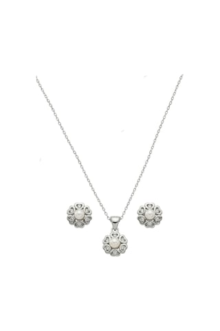 Oya Silver Işıltılı Kalplerle Çevrili Gümüş İnci Set & Takım