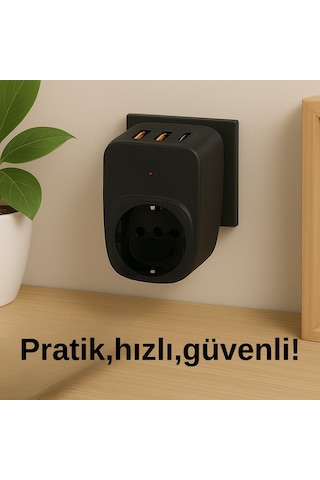 Akıllı Duvar Prizi 3 Usb + Type-c Hızlı Şarj Akım Korumalı Çoklu Priz Kompakt Tasarım Ev Ofis Kullanım 0