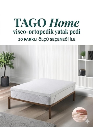 Tago Home Visco Ortopedik Yatak Koruyucu Yatak Pedi & Yatak Şiltesi Lastikli Fermuarlı 90 x 200