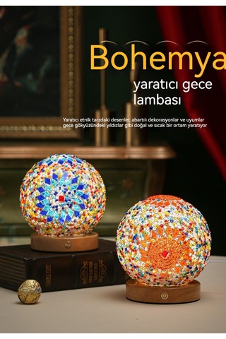 Relaxed Gece Lambası Yaratıcı Şarj Masa Lambası Dekoratif Cam Lamba- Normal Usb Plug-in Sıcak Renk Amfiz-14 Siyah