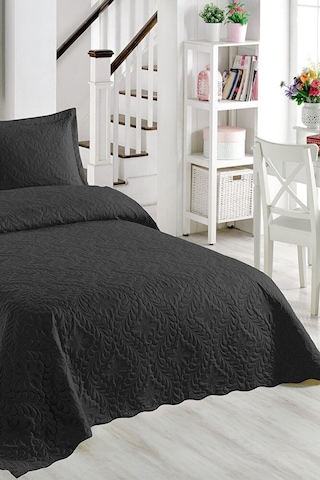 Ivy Siyah Çift Kişilik Microfiber Kapitone Yatak Örtüsü