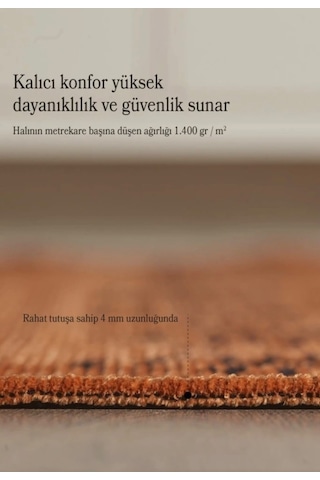 Bohem Tarz Dekoratif Pamuk Taban Şönil Kilim Terra Renk Halı Turuncu