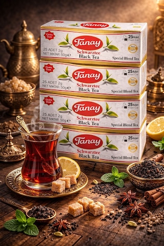 Tanay Süzen Bardak Poşet 2gr X 25 Li Sallama Siyah Çay 100% İthal Black Teabag X 4 Adet