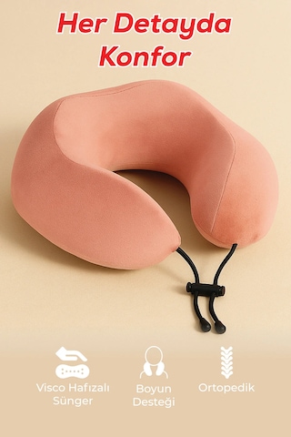 Comfy Ortopedik Seyahat Yastığı Visco Boyun Destekli Seyahat Yastığı - Somon