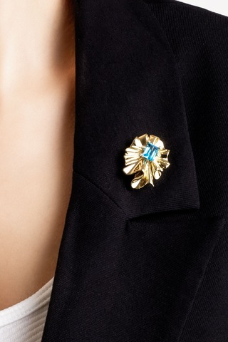 Vintage 18 Ayar Sarı Altın Kaplama Gümüş Tasarım Broş Sarı Altın Kaplama