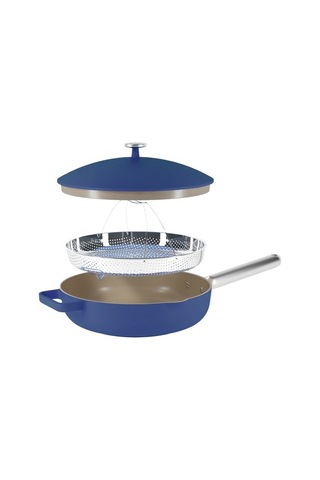 Nutricook Nutri Cook Tek Tava Seramik Kızartma Tavası Çelik Saplı Buharlı Sepet Ve Silikon Spatula Seramik Tava Mavi