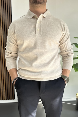 Erkek Düğmeli Polo Yaka Kazak Bej Edw231 Bej