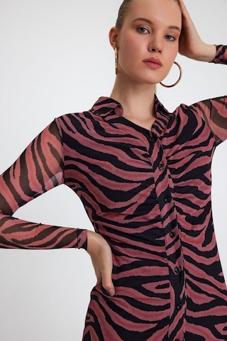Quhox Kadın Zebra Desenli Elbise Fuşya