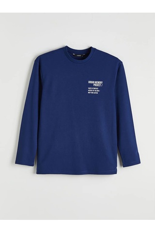 Lc Waikiki Lacivert Bisiklet Yaka Baskılı Erkek Sweatshirt