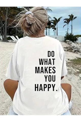 Modi Baskılı Oversize Bisiklet Yaka T-shirt - Beyaz - Mymg158832
