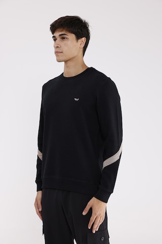 Rowinger Kol Şerit Detaylı Yuvarlak Yaka Göğüs Logolu Rahat Kalıp Mevsimlik Sweatshirt Black
