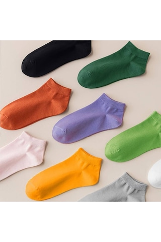 Çorabı Renkli 6 Çift Likralı Pamuklu Penye Kadın Patik Çorap Asorti