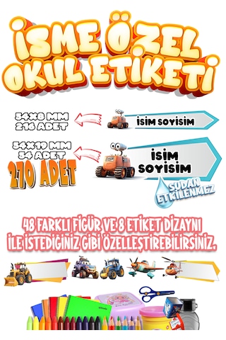 Okul Etiketi Kalem Defter Etiketi İsme Özel Etiket Set05