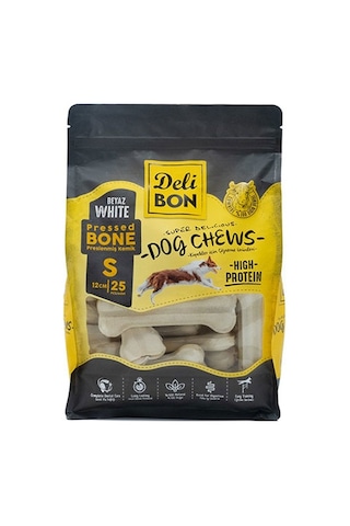 Delibon Beyaz Deri Pres Kemik Köpek Ödülü 25li 12 Cm Small 148-30001.08