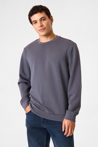 Backandbond Regular Fit Bisiklet Yaka Gri Sweatshirt