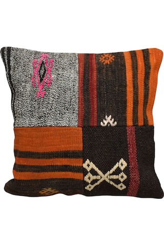 Zehra Abla Halı Yeni El Dokuma Patchwork Kırkyama Dekoratif Kilim Kırlent Yastık Kılıfı 6813 Çok Renkli