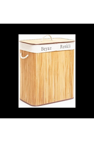 Bambu Ahşap 2 Bölmeli Çamaşır Sepeti 52x32x62 Cm Renkli