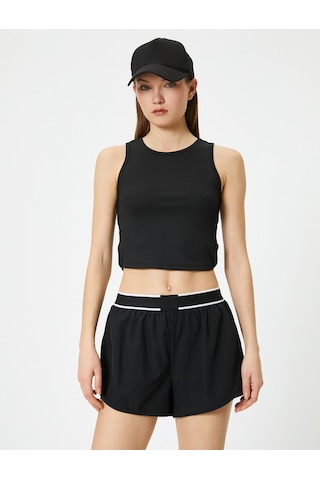 Koton Yanları Pencere Detaylı Spor Crop Atlet Fitilli Siyah 4sak30055nk Siyah