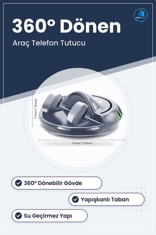 Araç İçi Telefon Tutucu Yapışkanlı Dönebilen Su Geçirmez Plastik