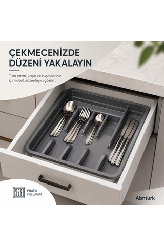 Uzayabilen Ayarlanabilir Pratik Çekmece İçi Kaşıklık-çatal Kaşık Bıçak Düzenleyici Siyah Gri Çok Renkli