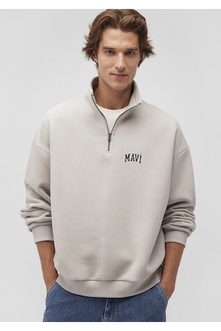 Mavi - Mavi Logo Baskılı Yarı Fermuarlı Gri Sweatshirt 0s10208-70074 Gri