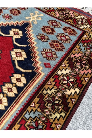 El Dokuma Yağcıbedir Halısı 85x140 Turkuazlı Kök Boya Yün Halı Turkuaz