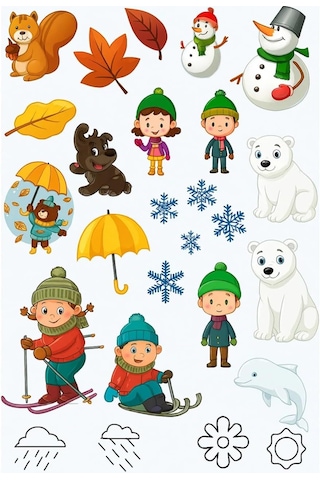 60 Çıkartmalı Sticker Kitabı Eğitici Etkinlik Kitabı Hayvanlar, Taşıtlar, Mevsimler, Oyun Parkı