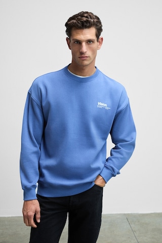 Grimelange Ernest Erkek Organik Pamuklu Yumuşacık Baskı Detaylı Bisiklet Yaka İçi Polarlı Açık Mavi Sweatshirt
