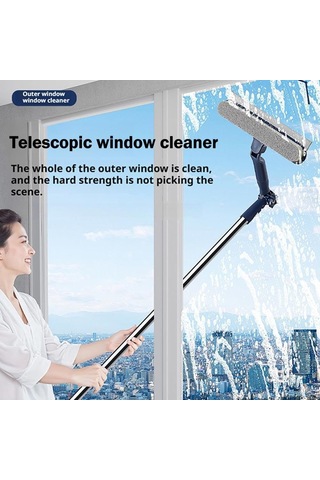 Shineyee Yüksek Katlı Evler İçin Çift Taraflı Pencere Temizleyici - Döner Başlı Mikrofiber Temizleme Ve Sileme Aleti Mavi