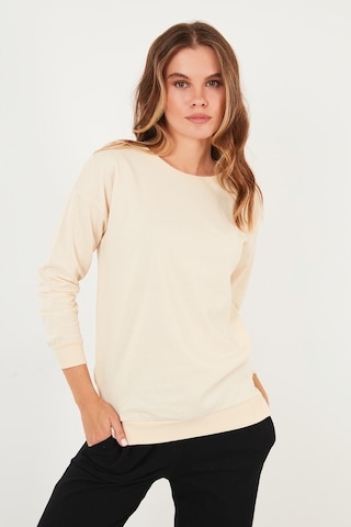 Lela Pamuklu Regular Fit Bisiklet Yaka Basic Bayan Sweat 5863569 Taş