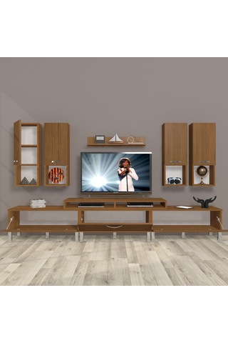 Decoraktiv Ekoflex 8da Mdf Krom Ayaklı Tv Ünitesi Tv Sehpası Ceviz