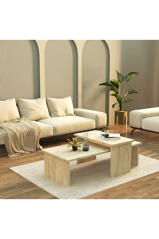 Vera 2 ' Li Orta Sehpa , Servis Sehpası Traverten Mermer Desen