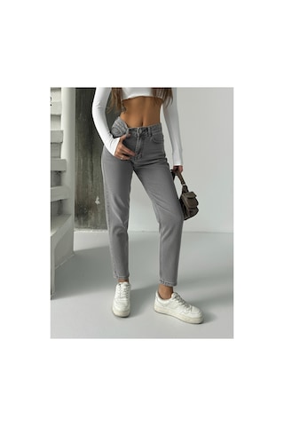 Bluemarlin Yüksek Bel Tam Kalıp Mom Jeans Pantolon Kar Siyah
