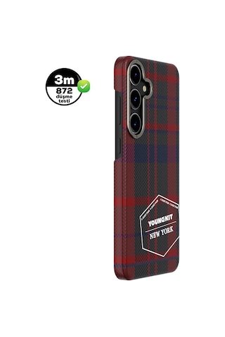 Galaxy S24 Plus Uyumlu Kılıf Ekose Desenli Youngkit Gezhi Serisi Kapak Kırmızı