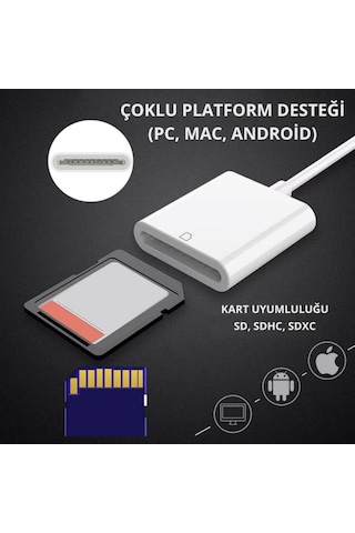 Polham Usb-c To Sd / Hafıza Kart Okuyucu Tak & Çalıştır Kamera Kart Dönüştürücü, Telefon, Tablet Pc Uyumlu Beyaz